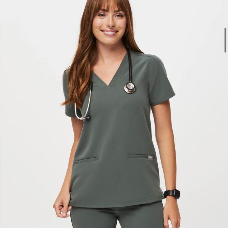 Healthcare professional in a tailored scrub set